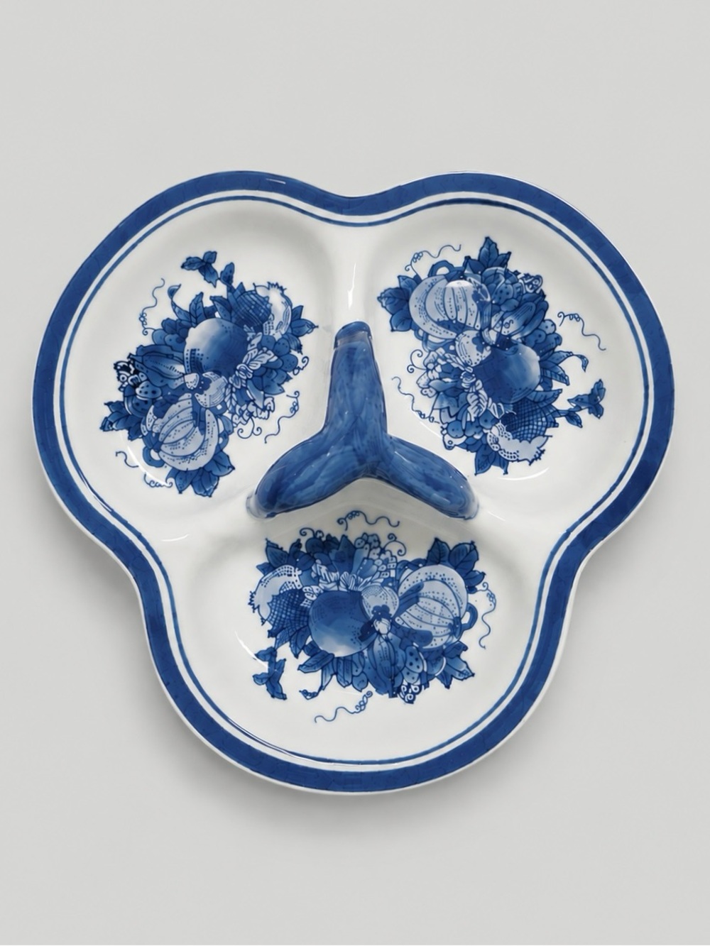Vintage Nantucket Blue White Porcelain 3 Divided Snack Serving Relish Tray